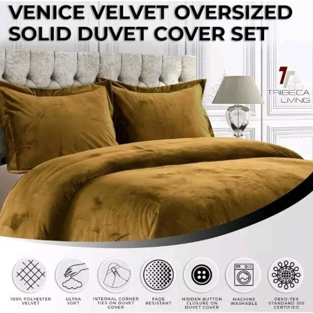 Venice Velvet Oversized Solid Duvet Set, Queen, Camel